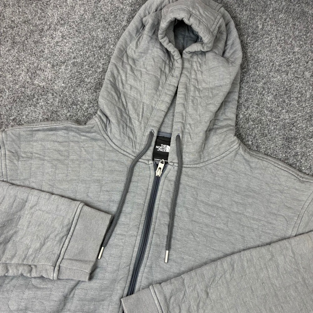 The North Face Womens 2XL XXL Gray Quilted Full Zip Hoodie Jacket Heathered Grey